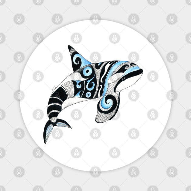 Orca Killer Whale Tribal Tattoo Blue Black Ink Magnet by Seven Sirens Studios